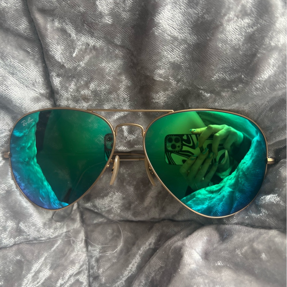 Rayban Aviator Flash Sunglasses Blue / Green & Matte Gold